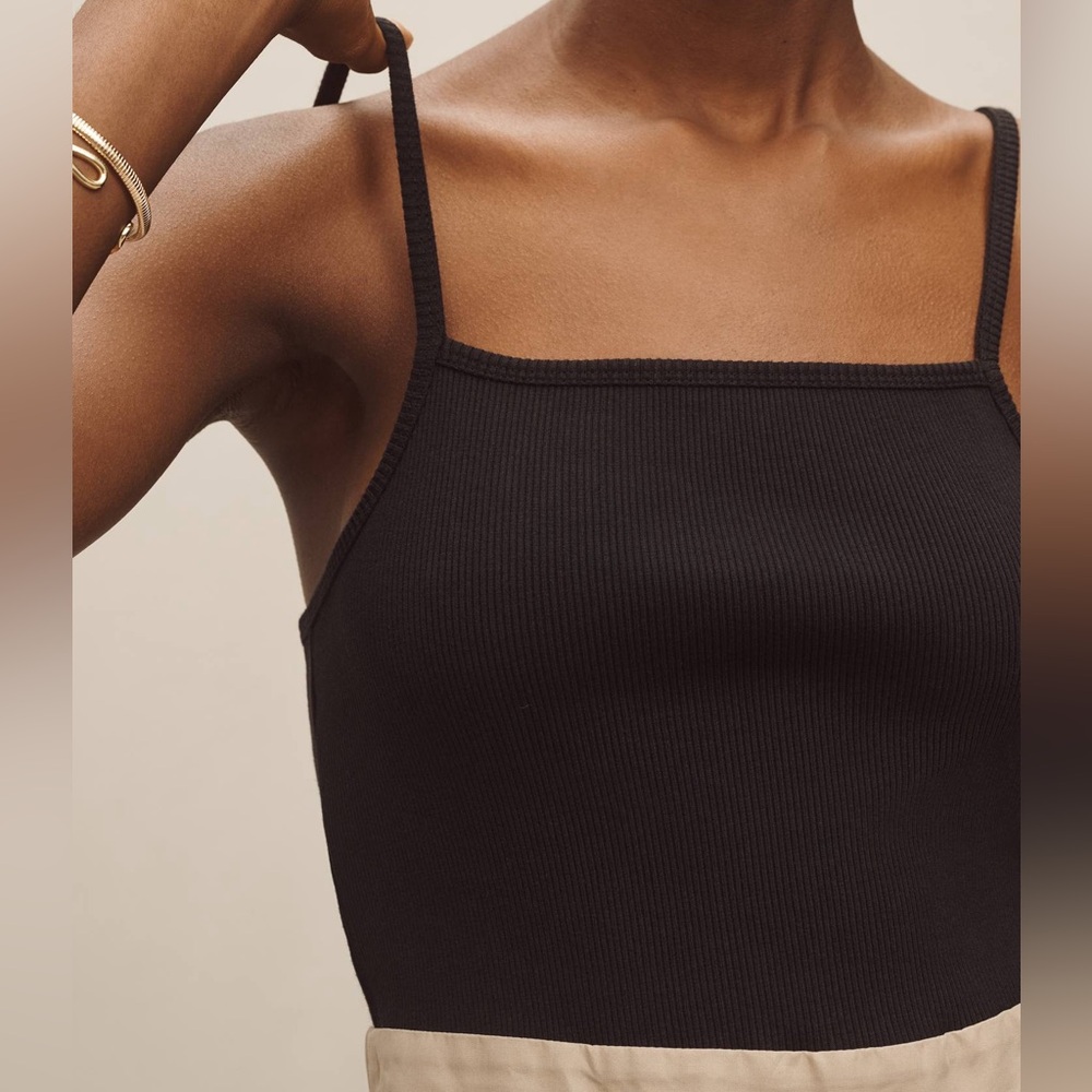 Anthropologie Dress Womens XS Maeve Sleeveless Rib Poplin Twofer Midi Neutral - Picture 2 of 8